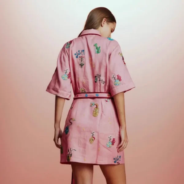Linen Printing Shirt Pink Dress Temperament Versatile Multi Style Summer Women's Clothing Comfort Two Piece Set Mid Length Skirt - Image 6