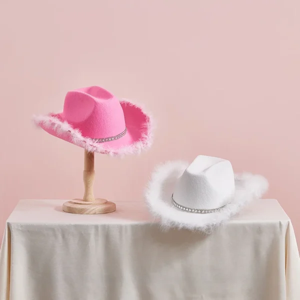 Women s Western Style Cowboy Hat with Feather Accents Wide Brim Sun Protection Cap for Outdoor Parties and Events - Image 5