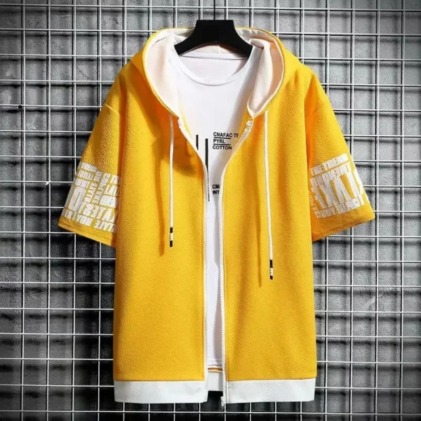 Fashion Men's Hoodies Summer Men Clothing T-shirt Zipper Hood Cartoon Casual T Shirt Print Hooded Top Short Sleeve Men - Image 2