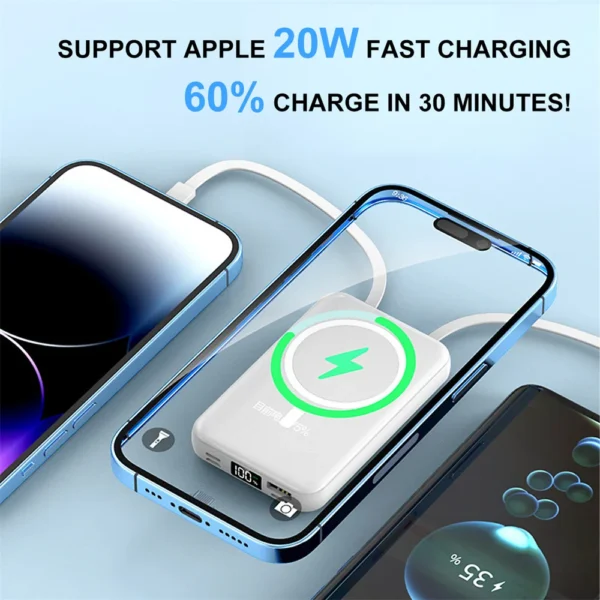 Magnetic Power Bank Portable Charger 10000mAh 15W Wireless Fast Charger Apple Android Universal Built-in Cable Mobile Power - Image 6