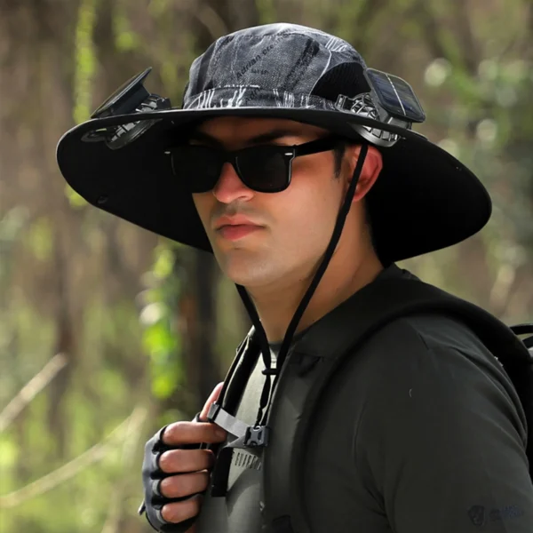 Men Sunshade Hat With USB Rechargeable Fan Men Quick Drying Solar Powered Fan Hat Sun Protective Hat Adult Cooling Fan Visor Hat - Image 3