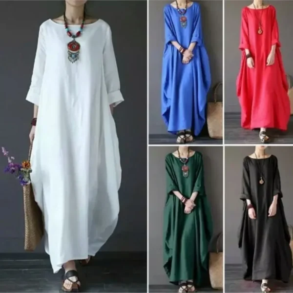Women's Loose O Neck Large Swing Cotton And Linen Long Dress Spring Summer White Maxi Dresess Women Vintage Women's Dress - Image 6