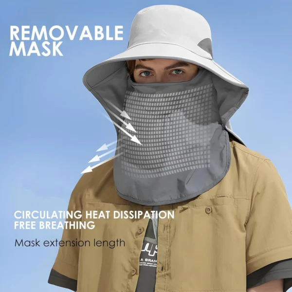 Outdoor Sun Hat Detachable Neck Face Flap UPF 50+UV Protection Visor Fishing Hats with Neck Flap for Men & Women - Image 3