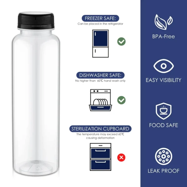 200Pack Plastic Juice Bottles with Caps Clear Reusable Drink Containers with Caps Empty PET Beverages Bottles Bulk (Black,12 OZ) - Image 3