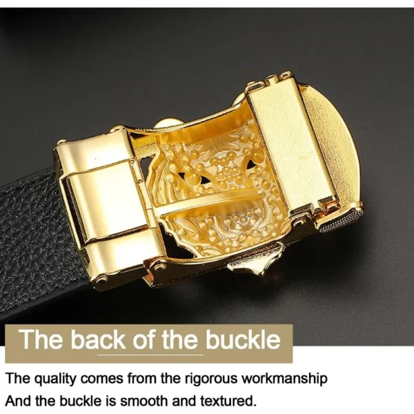 men's belt Gold Tiger Head automatic buckle alloy, leather men's belt, slide for easier adjustment belt, cut to fit - Image 5