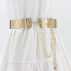Fashion Adjustable Metal Belt Women Gold Silver Wide Bling Plate Waist Belt Mirror Waist Chain Waistband Cummerbunds