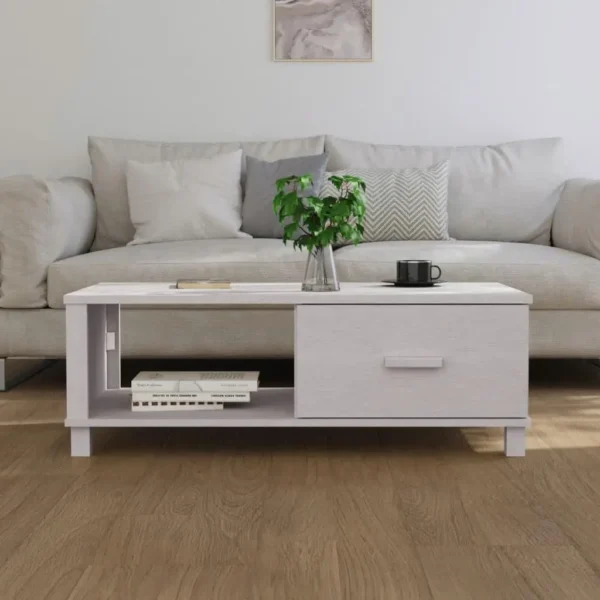 White Solid Pine Wood Coffee Table Medium Modern Design Living Room Furniture - Image 3