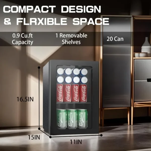 Compact Beverage Refrigerator,20 Can/0.9 Cubic Feet Fridge with Glass Front Door for Soda, Beer or Wine, Under Counter Small - Image 6