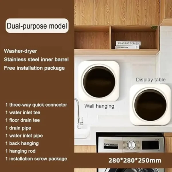 Portable Front Drum Washing Machine Smart Drying Anti-Fall Wall Mounted Washer-Dryer 3.7kg Capacity Curved Body Quiet Operation - Image 2