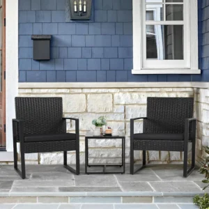 3 Pieces Patio Set Outdoor Wicker Furniture Modern Rattan Chair Conversation with Coffee Table, Garden Furniture Sets