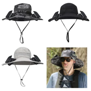 Wide Brim Solar Fan Outdoor Fishing Hat, Sunscreen Sun Hat with Fan