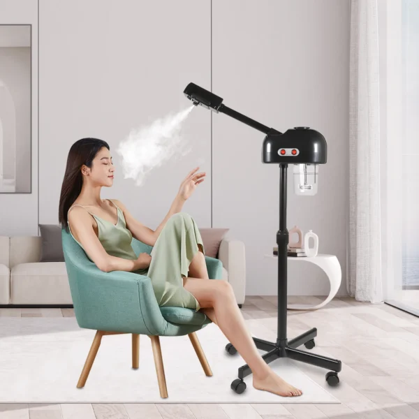 750ml Ozone Facial Steamer Height Adjustable Sprayer 360° Rotatable Movable Skin Care Equipment for Salon Beauty Spa White/Black - Image 3