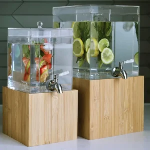 2 Pack Acrylic Beverage Dispenser with Fruit & Herb Infuser (1 & 2 Gallon) | Crystal Clear, Food Grade Acrylic Dispenser with