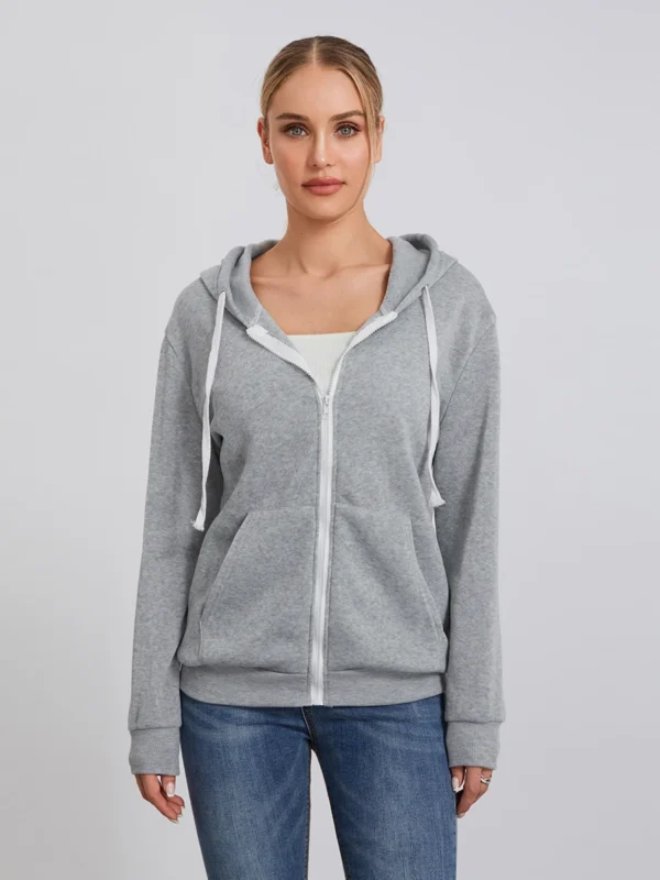 Women s Zip Up Hoodies Long Sleeve Solid Color Classic Fit Sweatshirts Jackets Streetwear Tops - Image 2