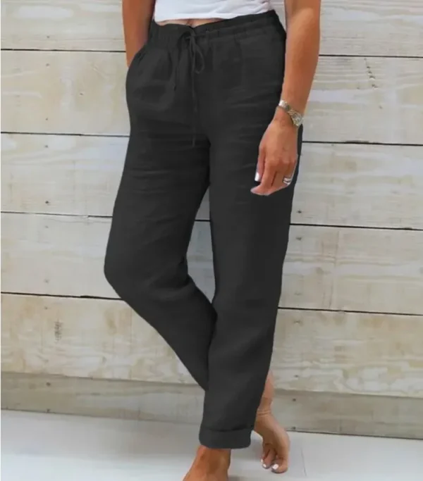 Cotton Linen Summer Pants for Women High Waist Elastic Casual Trousers Streetwear Solid Female Clothes 2024 Loose Pencil Pants - Image 3