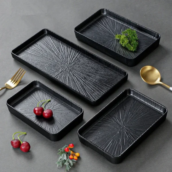 Melamine Black Dinner Plate Thickened Sushi Pans Imitation Porcelain Barbecue Dishes Home Food Serving Tray Household Tableware - Image 3
