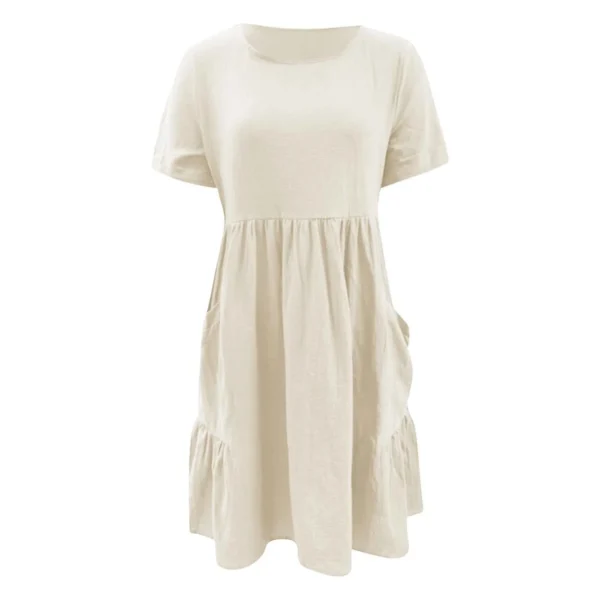 Evening Dresses Outfits Women Fashion Solid Vintage Cotton And Linen Loose Pocket Round Neck Short Sleeve Vestido Mujer Elegante - Image 13