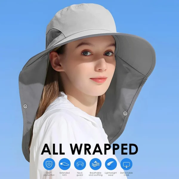 Outdoor Sun Hat Detachable Neck Face Flap UPF 50+UV Protection Visor Fishing Hats with Neck Flap for Men & Women - Image 4