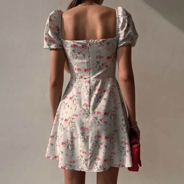 Female Dresses Women'S Skirt V Neck Fashionable Bubble Sleeve Floral Shorts Dress Party Dresses With Printing Vestidos Femenino - Image 4