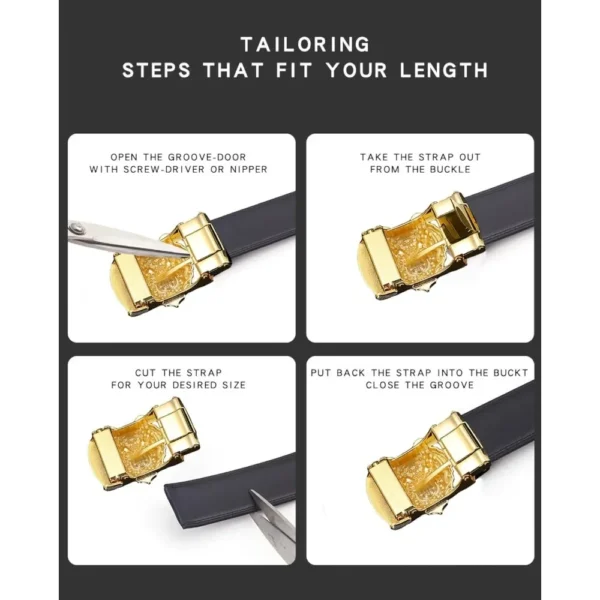 men's belt Gold Tiger Head automatic buckle alloy, leather men's belt, slide for easier adjustment belt, cut to fit - Image 3