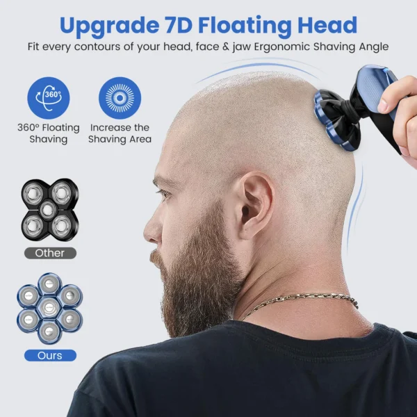 5 in 1 Electric Head Shaver for Bald Men 7D Floating Cutter Beard Trimmer Clipper Waterproof Shaving Men Grooming Kit - Image 3