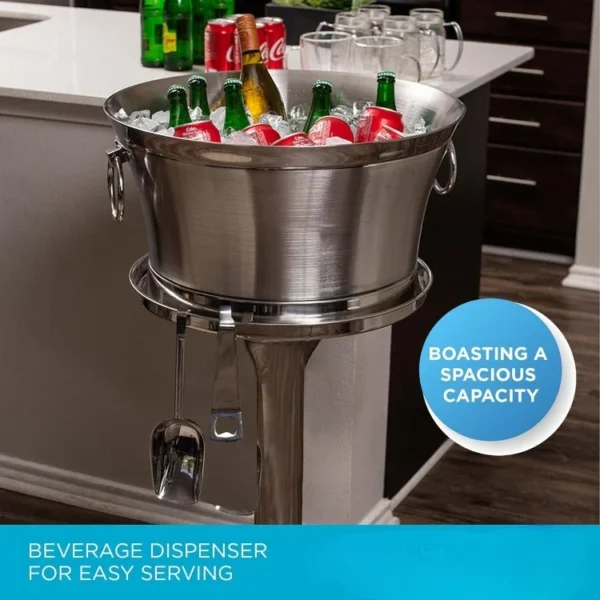 Metal Beverage Tub w/Stand, Scoop & Bottle Opener - Stainless Steel Double Wall Ice Cooler - Large Drinks, Beer, Wine - Image 4