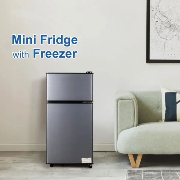 Mini Fridge with Freezer, 2.9 Cu.Ft Small Fridge, Energy Saving, Low Noise,7 Adjustable Thermostat, Double Door Refrigerator - Image 2