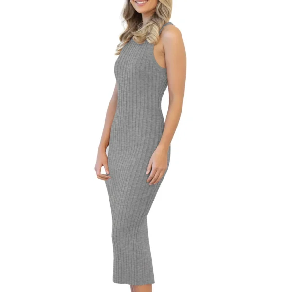 Dresses For Women 2023 Leisure Beach Fashion Sleeveless Round Neck Split Rib Tight Wrap Hip Dress Woman Clothing Vestidos - Image 5
