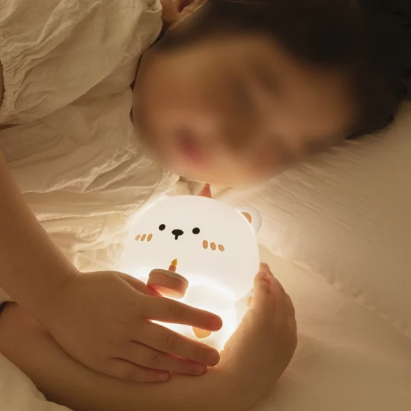 LED Cake Bear Night Light Silicone Pat Light Bedroom Bedside Rechargeable Atmosphere Lamp Christmas/Birthday Gift For Boys/Girls - Image 4