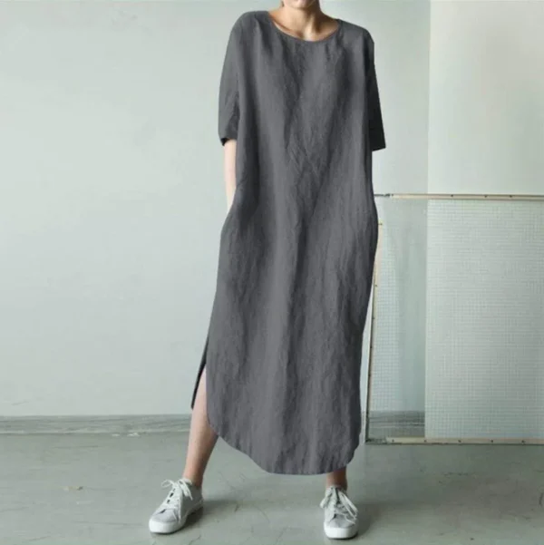 Linen Loose Maternity Tops Dresses for Pregnant Women Pleated Short Sleeve Dress Vestidos Outfits Pregnancy Clothing Plus Size - Image 2