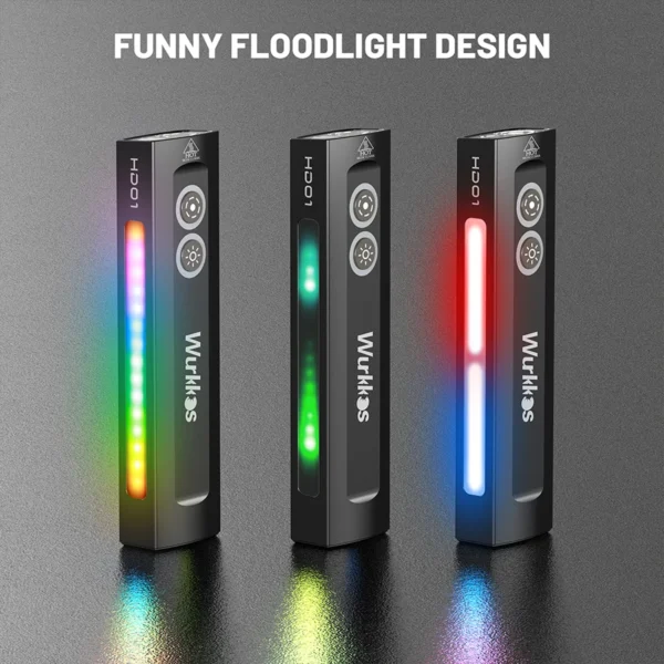 Wurkkos HD01 Multi-Function Rechargeable Flashlight 1200 LM Flat Torch with Green White Light 90CRI Side Light RGB Light IP65 - Image 3