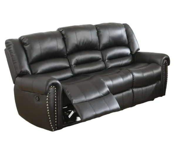 Plush Relax 1pc Manual Motion Sofa Only Black Color Bonded Leather 3-Seat Couch Armrest Cushion Seating Living Room Furniture - Image 2