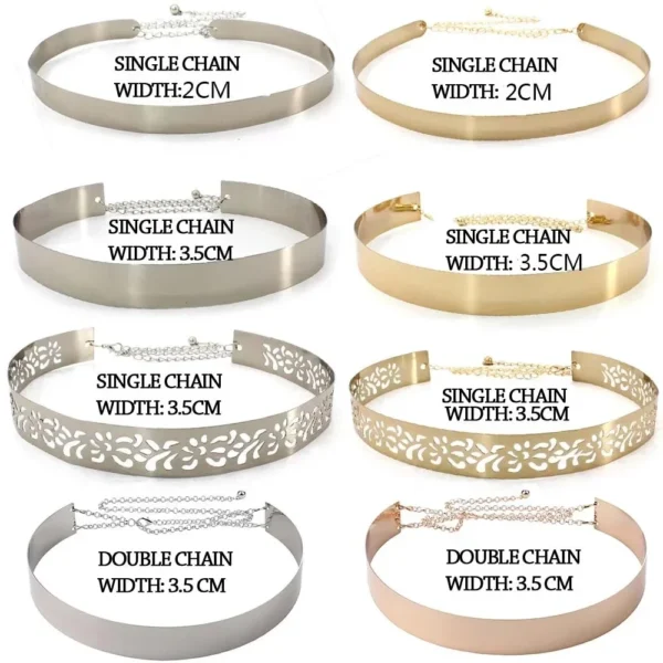 Fashion Adjustable Metal Belt Women Gold Silver Wide Bling Plate Waist Belt Mirror Waist Chain Waistband Cummerbunds - Image 4