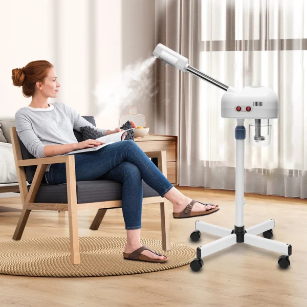 750ml Ozone Facial Steamer Height Adjustable Sprayer 360° Rotatable Movable Skin Care Equipment for Salon Beauty Spa White/Black - Image 2