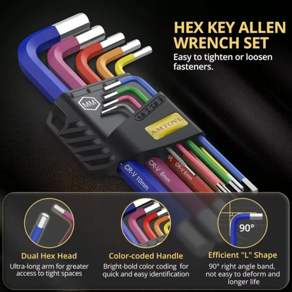 9PCS Allen Wrench Set 6150CRV S2 Material Torx Key Set Portable Colored Hexagon Wrench Flat Head for Vehicle Bicycle Repairs DIY - Image 4