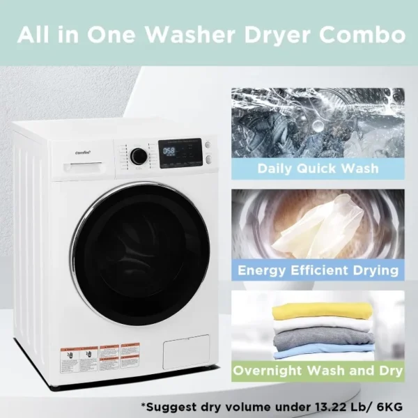 COMFEE’ 24"Washer and Dryer Combo 2.7cu.ft 26lbs Washing Machine Steam Care, Overnight Dry, No Shaking Front Load Full-Automatic - Image 2