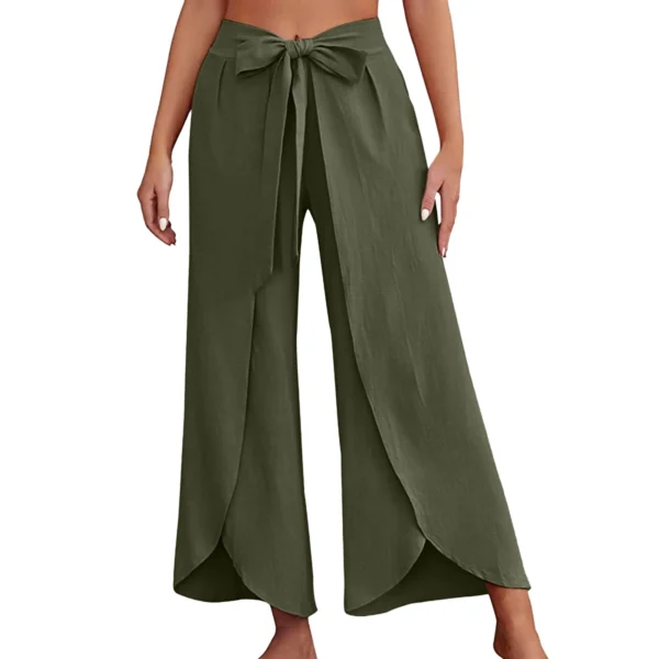 Bohemian Women Flowy Wide Leg Pants Casual Summer Beach Pants Lace-Up Fashion Solid Color Baggy Trousers Pantalones De Mujer - Image 4