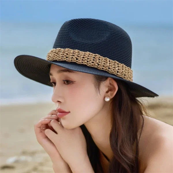 Women Wide Brim Sun Hat with Bowknot Ribbon Summer Beach Straw Hat Foldable Floppy Fedora Hat for Vacation Travel Party Clothes - Image 6