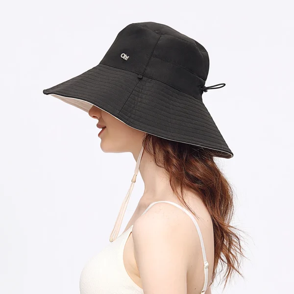 OhSunny Fisherman Hats for Women,Womne's Bucket Sunhat Double-Sided Wearing,UPF50+ Large Brim Hiking Hats with Ponytail Hole - Image 3