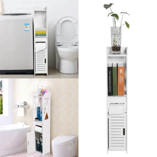 Bathroom Toilet Furniture Cabinet White Wood Cupboard Shelf Tissue Storage Rack 80x15.5x15CM - Image 6