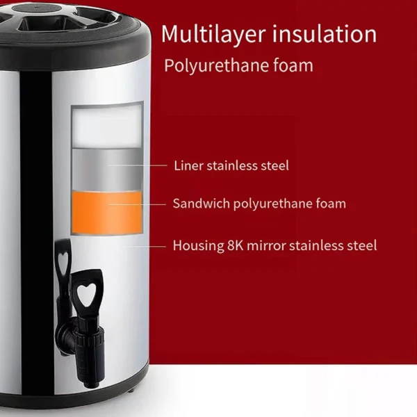 Stainless Steel Double-Layer Container 6L/8L with Faucet Beverage Dispenser Milk Tea Buckets Ideal for Water Milk Tea and Coffee - Image 5