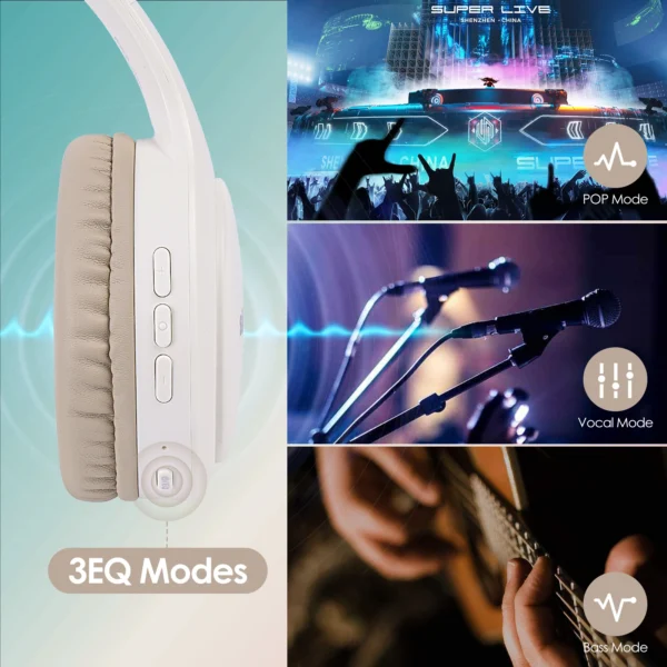 Siindoo JH-919Khaki Foldable Bluetooth Stereo Earphones Wireless Headphones 3EQ Sound Modes with Hi-FI Deep Bass Mic For Laptop - Image 5