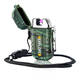 Waterproof Electric Lighter Windproof Dual Arc USB Rechargeable Flameless Plasma Lighters for Camping Hiking Survival Tactical