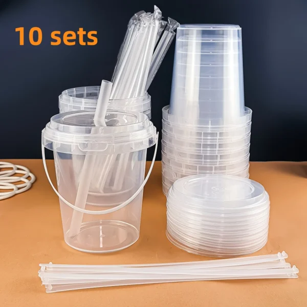 10pcs 33.81oz Large Plastic Cups with Lids & Straws - Reusable, Bpa-Free Beverage Tumblers for Iced Drinks,party Ice Buckets - Image 3