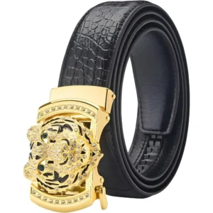 men's belt Gold Tiger Head automatic buckle alloy, leather men's belt, slide for easier adjustment belt, cut to fit