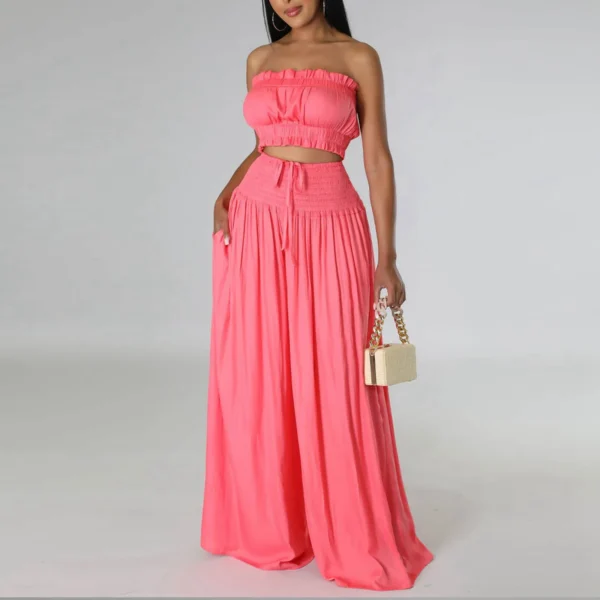 Women'S Solid 2 Piece Outfits Stylish Casual Solid Color Strapless Pantsuit Fashion Top And Pants Two Piece Sets костюм женский