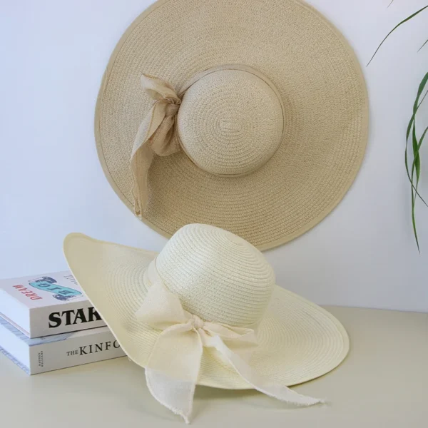 Summer Women Straw Hat Bowknot Wide Brim Floppy Panama Hats Female Lady Outdoor Foldable Beach Sun Cap - Image 3