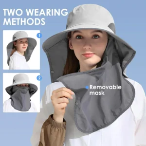 Outdoor Sun Hat Detachable Neck Face Flap UPF 50+UV Protection Visor Fishing Hats with Neck Flap for Men & Women