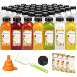 100pcs Juice Bottles, 12oz Plastic Bottles with Caps, Reusable Juice Bottle with Caps Clear Bulk Beverage Containers with