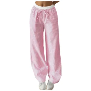 Women Wide Leg High Waist Casual Style Daily Wear With Pockets Jogging Sweatpants Women Pocket Cotton And Linen Wide-Leg Pants